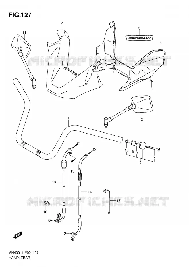 HANDLEBAR (AN400AL1 E24) Suzuki SCOOTER 400 BURGMAN 2011  AN400ZAL1(E2)