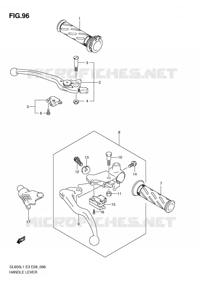 LEVERS - HANDGRIPS (DL650AL1 E28) Suzuki MOTO 650 V-STROM 2011  DL650AL1(E3)