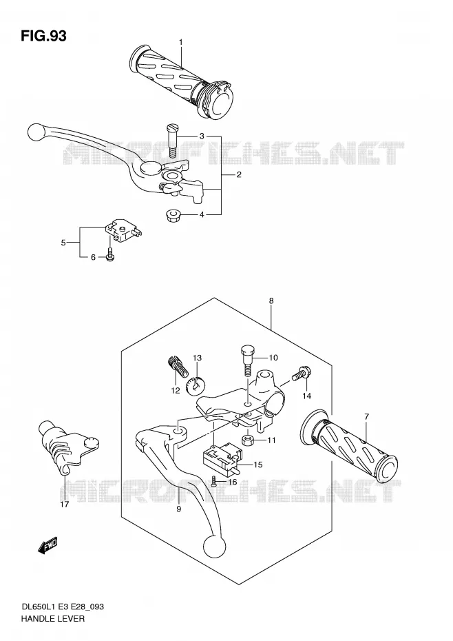 LEVERS - HANDGRIPS (DL650L1 E28) Suzuki MOTO 650 V-STROM 2011  DL650AL1(E3)