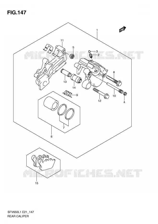 REAR CALIPER (SFV650AL1 E21) Suzuki MOTO 650 GLADIUS 2011  SFV650L1(E21)