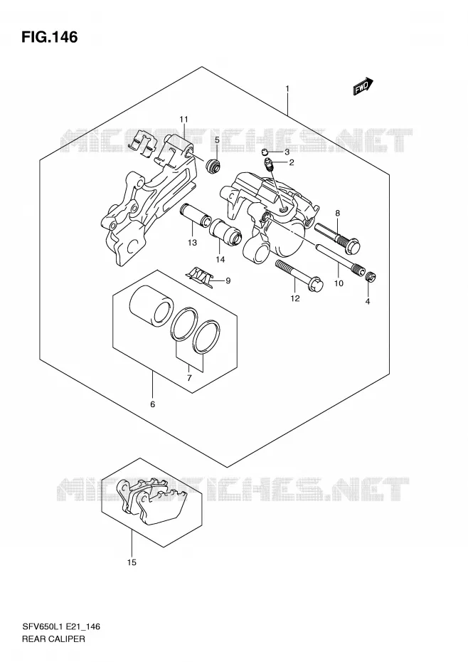 REAR CALIPER (SFV650L1 E24) Suzuki MOTO 650 GLADIUS 2011  SFV650AL1(E21)