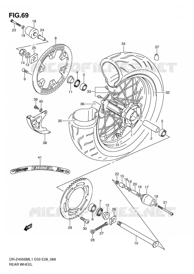 REAR WHEEL Suzuki MOTO 400 DR-Z 2011  DR-Z400SML1(E3/E28)