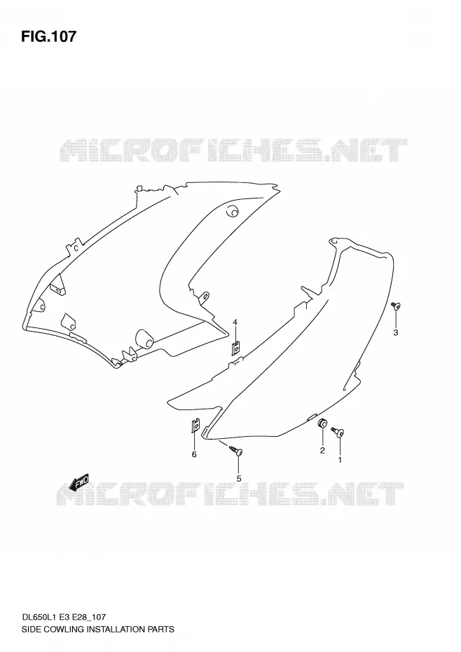 SIDE COWLING INSTALLATION PARTS Suzuki MOTO 650 V-STROM 2011  DL650L1(E3)