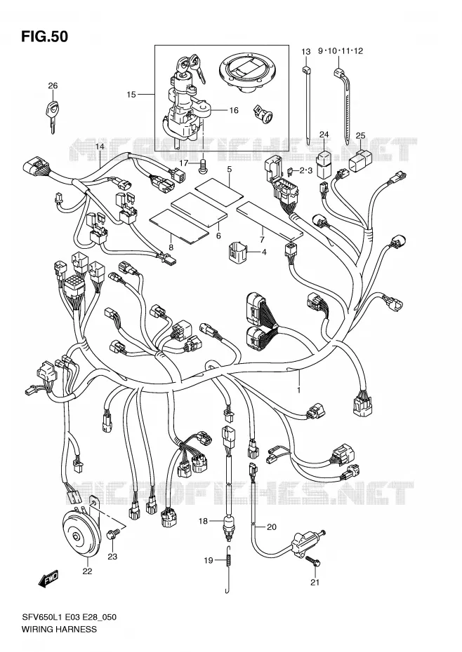 WIRING HARNESS (SFV650AL1 E28) Suzuki MOTO 650 GLADIUS 2011  SFV650L1(E3/E28)