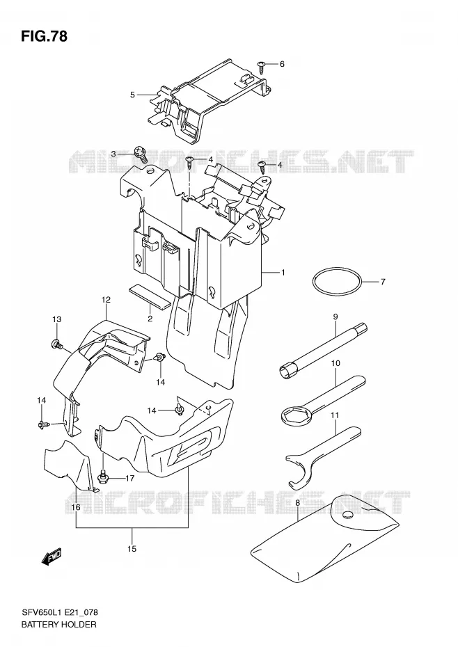 BATTERY HOLDER (SFV650AL1 E21) Suzuki MOTO 650 GLADIUS 2011  SFV650UL1(E21)