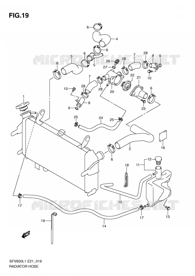 RADIATOR HOSE - EXPANSION TANK Suzuki MOTO 650 GLADIUS 2011  SFV650AL1(E21)