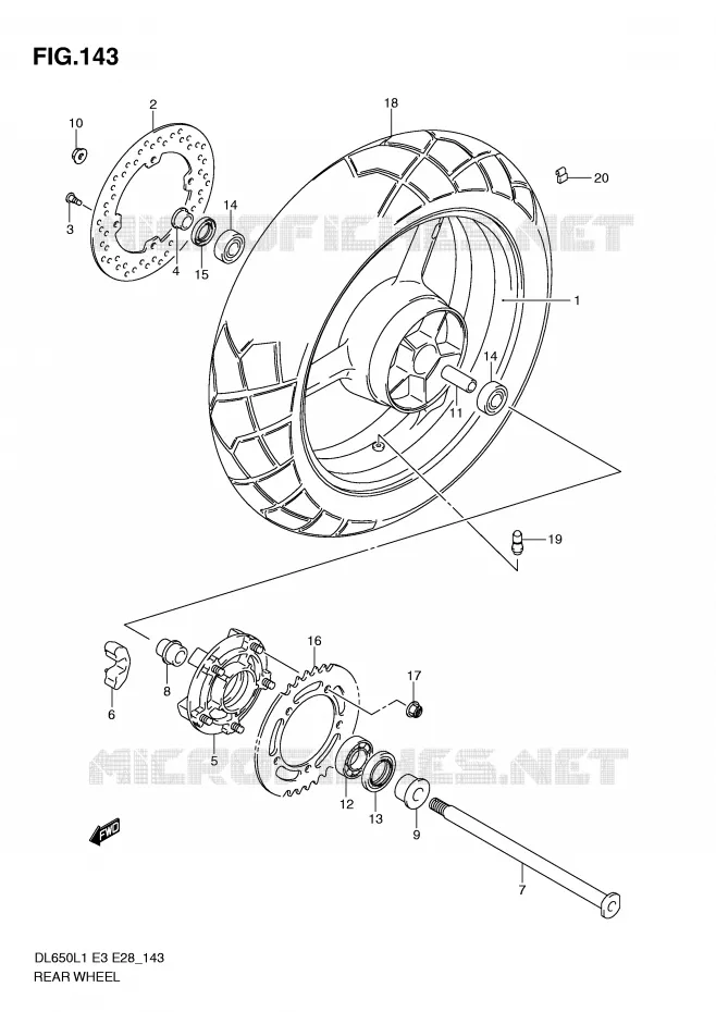 REAR WHEEL (DL650L1 E28) Suzuki MOTO 650 V-STROM 2011  DL650AL1(E3)