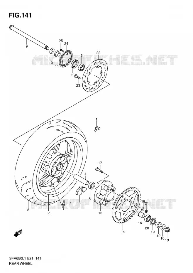 REAR WHEEL (SFV650AL1 E21) Suzuki MOTO 650 GLADIUS 2011  SFV650UAL1(E21)