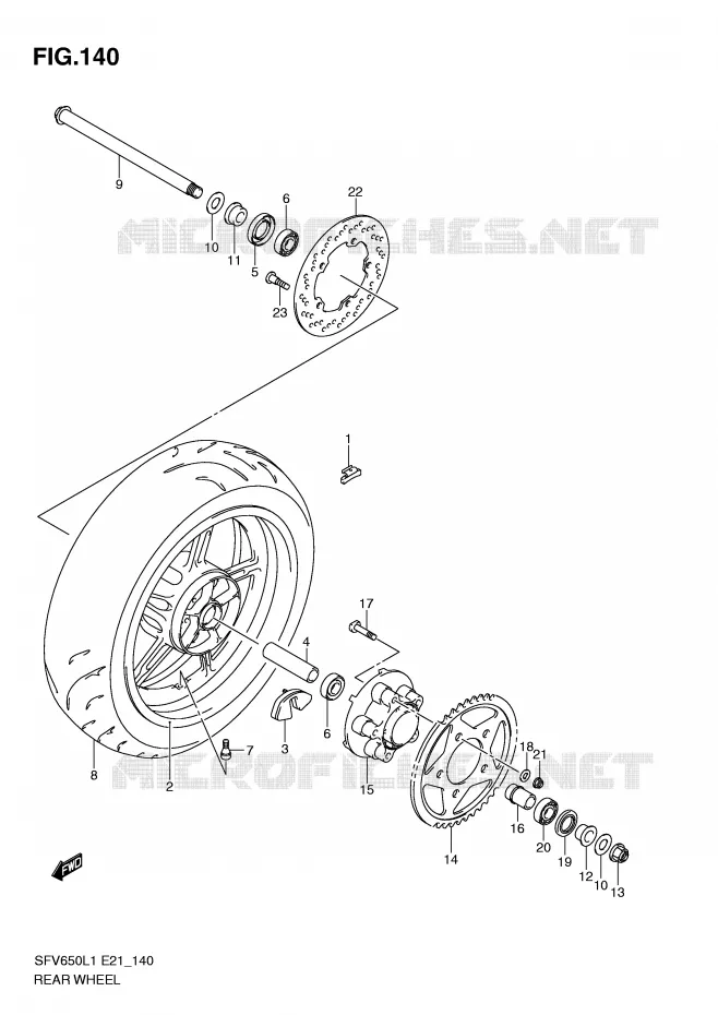 REAR WHEEL (SFV650L1 E24) Suzuki MOTO 650 GLADIUS 2011  SFV650L1(E21)