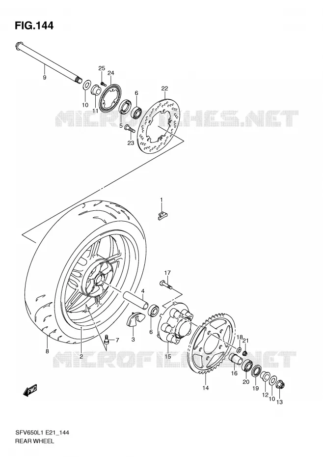 REAR WHEEL (SFV650UAL1 E21) Suzuki MOTO 650 GLADIUS 2011  SFV650L1(E21)