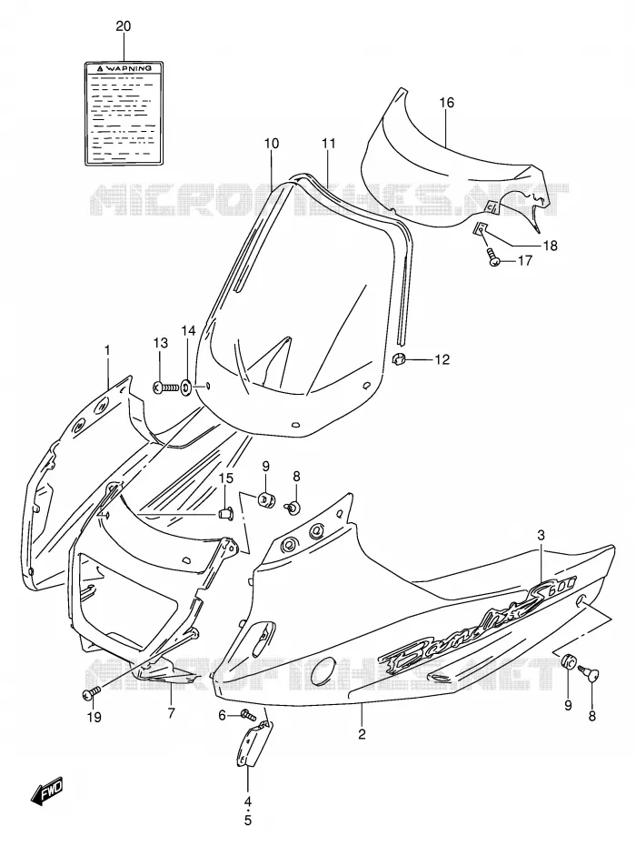 FAIRING (GSF600ST/SUT/SV/SUV/SW/SUW/SX/SUX) Suzuki MOTO 600 BANDIT 1995  GSF600US(E2)