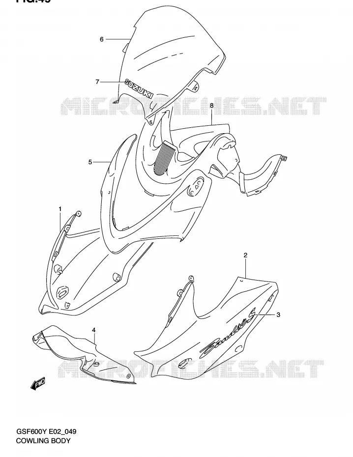 FAIRING (GSF600SY/SUY/SK1/SUK1) Suzuki MOTO 600 BANDIT 2000  GSF600UY(E2)