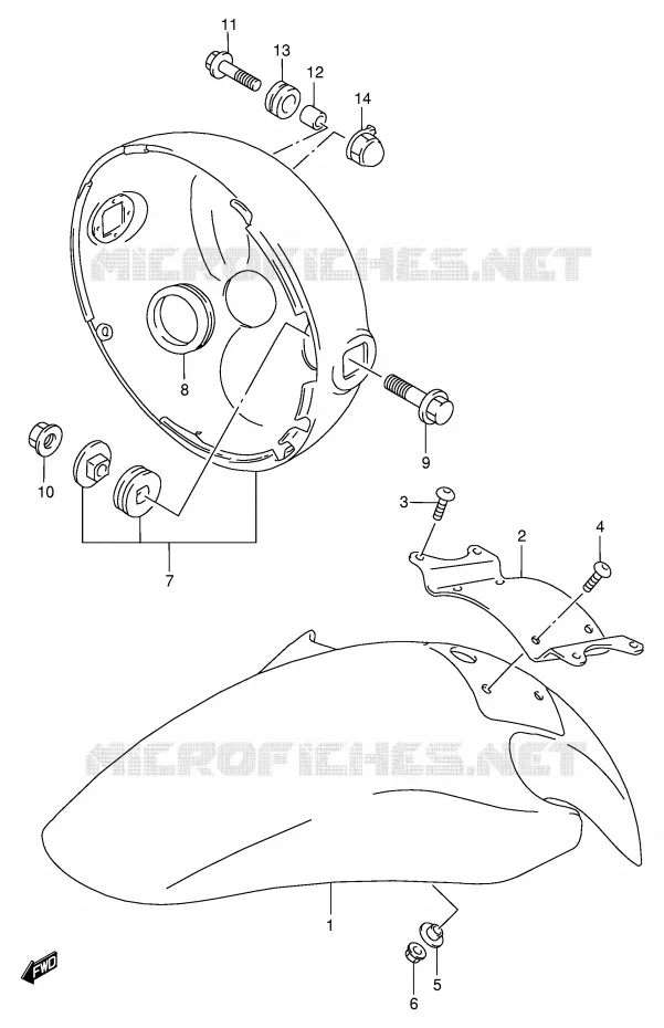 FRONT FENDER (GSF600S/US/T/UT/V/UV/W/UW/X/UX) Suzuki MOTO 600 BANDIT 1996  GSF600T/GSF600ST/GSF600UT/GSF600SUT