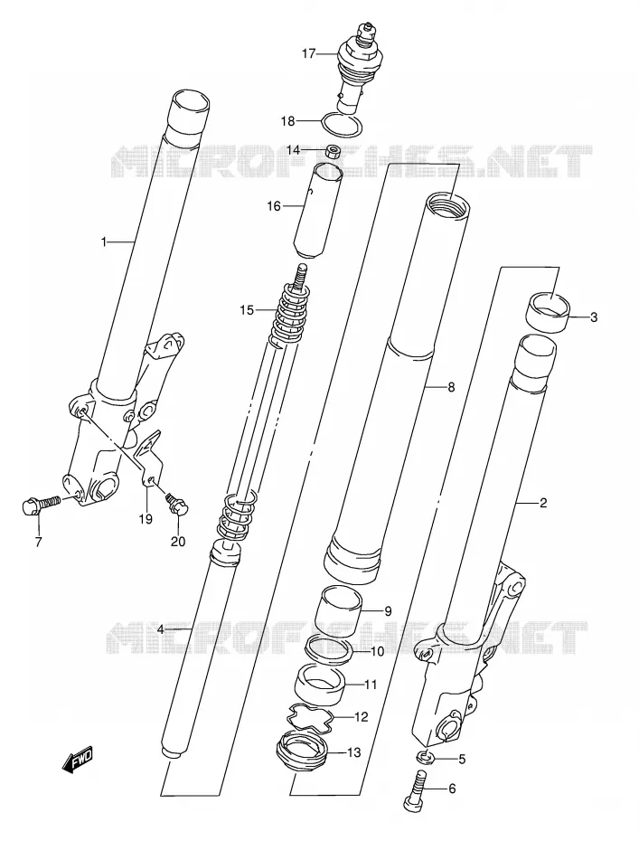 FRONT FORK (MODEL S/T/V/W) Suzuki MOTO 1100 GSX-R 1993  GSX-R1100WP(E28)