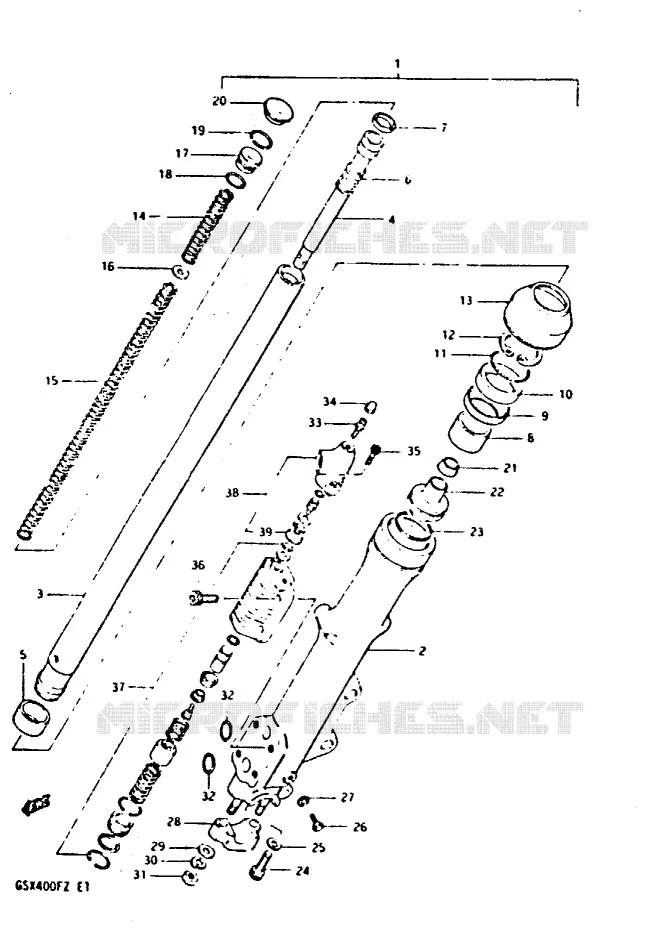 FRONT LEFT FORK LEG (MODEL Z) Suzuki MOTO 400 GSX 1981  GSX400FX(X/Z)