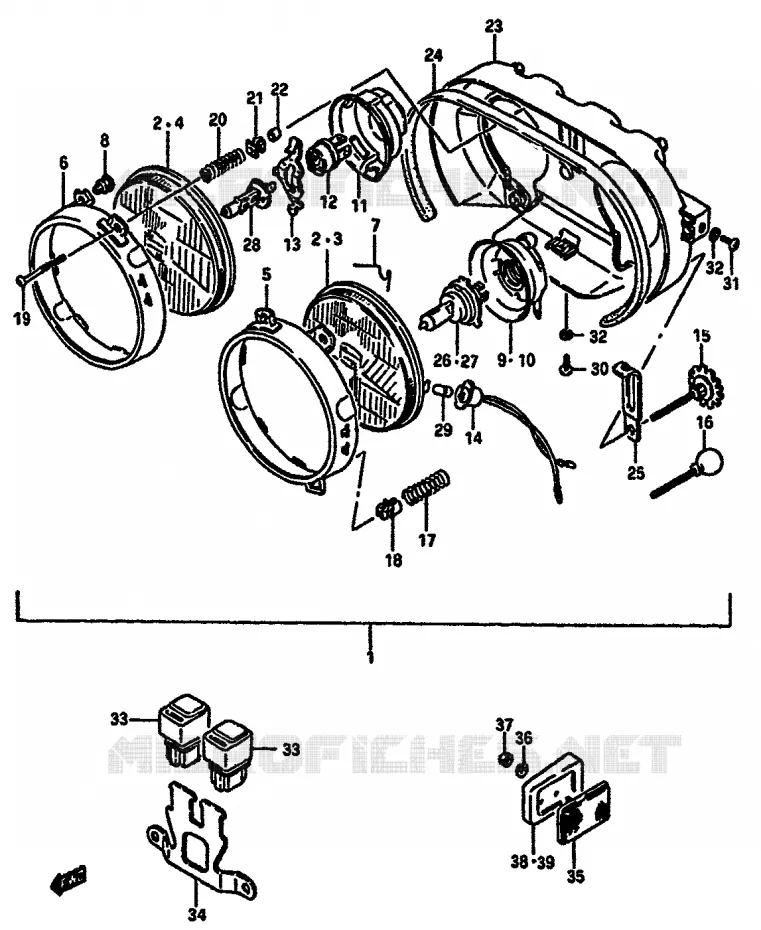 HEADLIGHT (MODEL G/H E1,2,4,6,15,16,17,21,22,24,25,39,53) Suzuki MOTO 750 GSX-R 1985  GSX-R750F(F/G/H) E34
