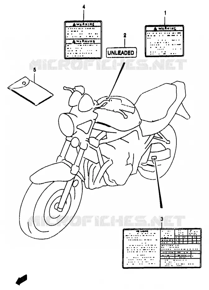 LABEL (MODEL T/V/W/X) Suzuki MOTO 1200 BANDIT 1997  GSF1200SAV(T/V/W/X/Y)
