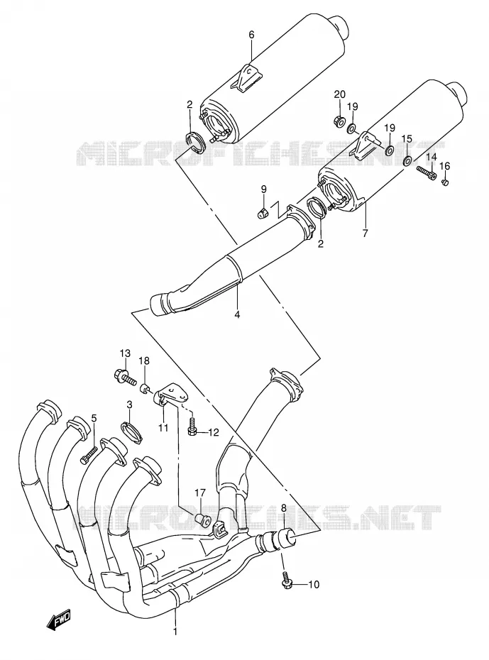 MUFFLER (MODEL S/T/V/W) Suzuki MOTO 1100 GSX-R 1995  GSX-R1100WSKS(E28)