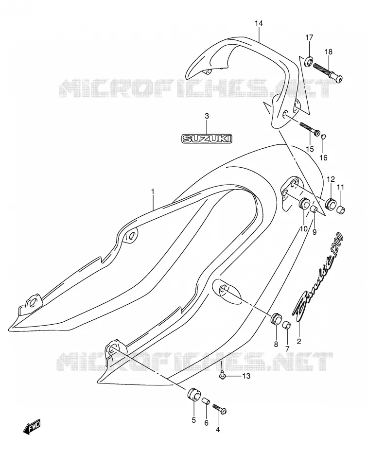 REAR FAIRING - SEAT COWL (GSF1200K3) Suzuki MOTO 1200 BANDIT 2005  GSF1200SZK5(E2)