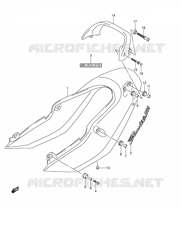 REAR FAIRING - SEAT COWL (GSF1200K4) Suzuki MOTO 1200 BANDIT 2003  GSF1200SK3(E2)