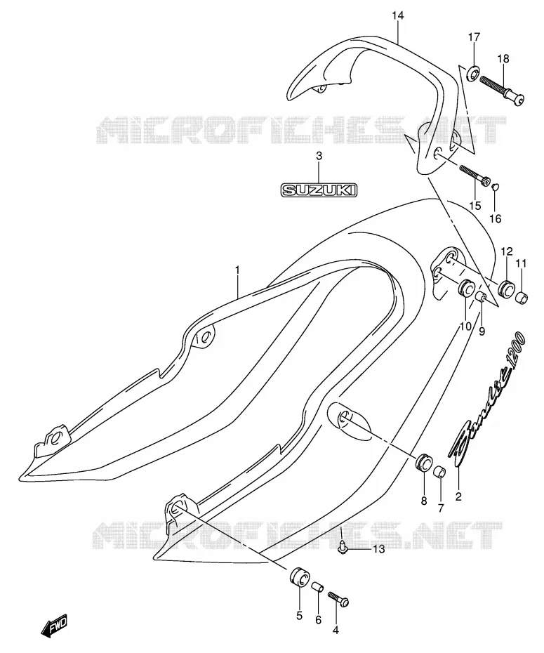 REAR FAIRING - SEAT COWL (GSF1200K5) Suzuki MOTO 1200 BANDIT 2005  GSF1200K5(E2)
