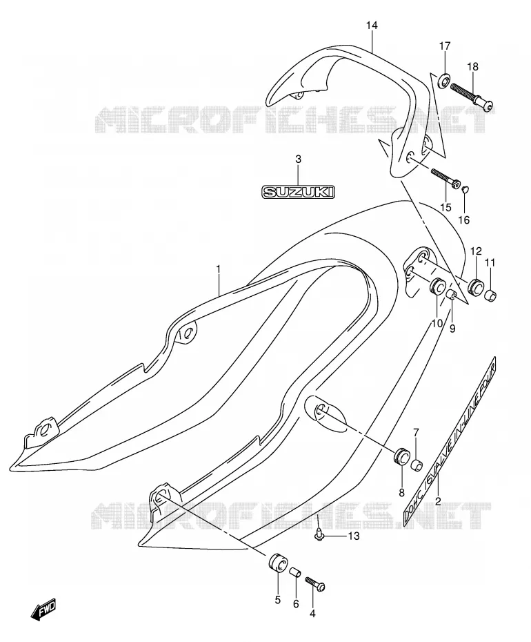 REAR FAIRING - SEAT COWL (GSF1200SK3) Suzuki MOTO 1200 BANDIT 2002  GSF1200K2(E2)