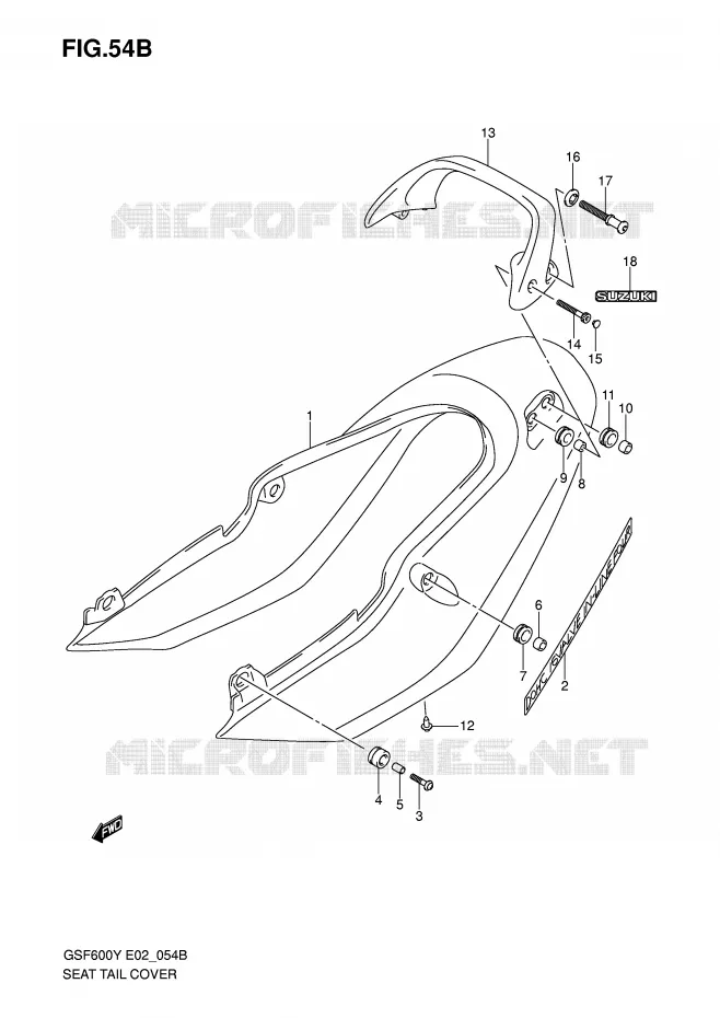 REAR FAIRING - SEAT COWL (GSF600SK1/SUK1) Suzuki MOTO 600 BANDIT 2002  GSF600SUK2(E2)