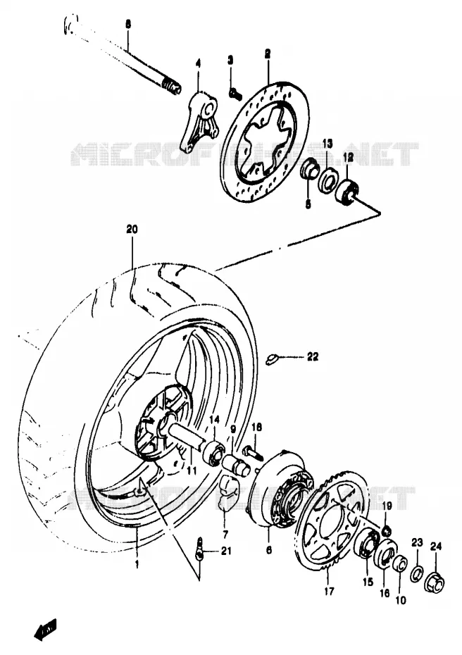 REAR WHEEL (GSF1200T/V/W/X/Y/ST/SV/SW/SX/SY) Suzuki MOTO 1200 BANDIT 1998  GSF1200W/GSF1200SW/GSF1200SAW