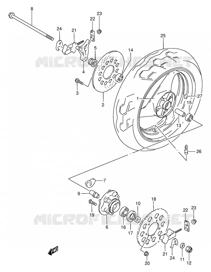 REAR WHEEL Suzuki MOTO 250 GSX 1997  GSX250FV(E24)