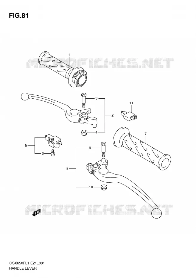 LEVERS - HANDGRIPS (GSX650FAL1 E21) Suzuki MOTO 650 GSX-F 2011  GSX650FAL1(E21)