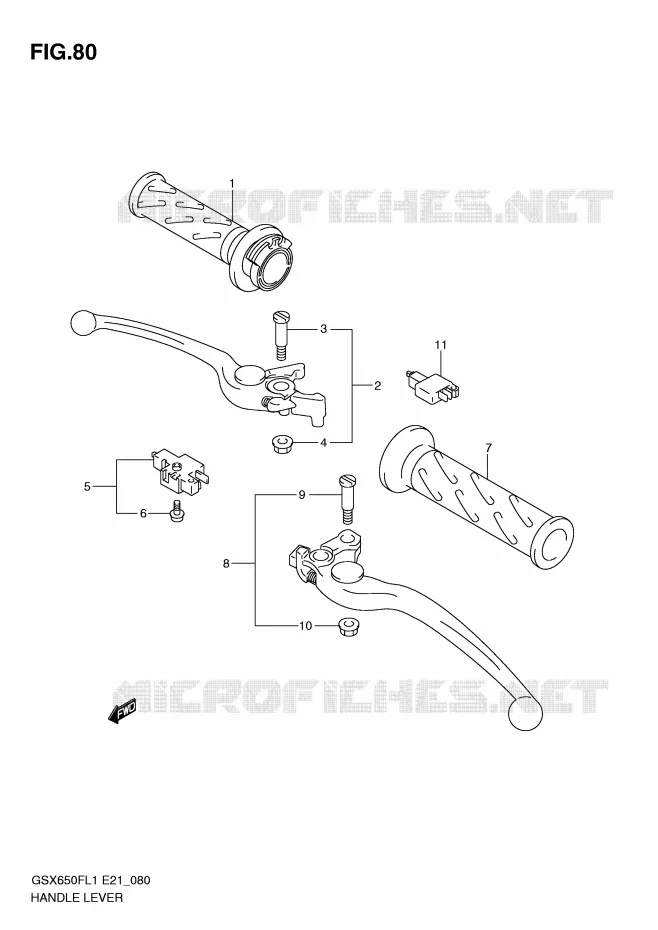 LEVERS - HANDGRIPS (GSX650FUL1 E24) Suzuki MOTO 650 GSX-F 2011  GSX650FUAL1(E21)