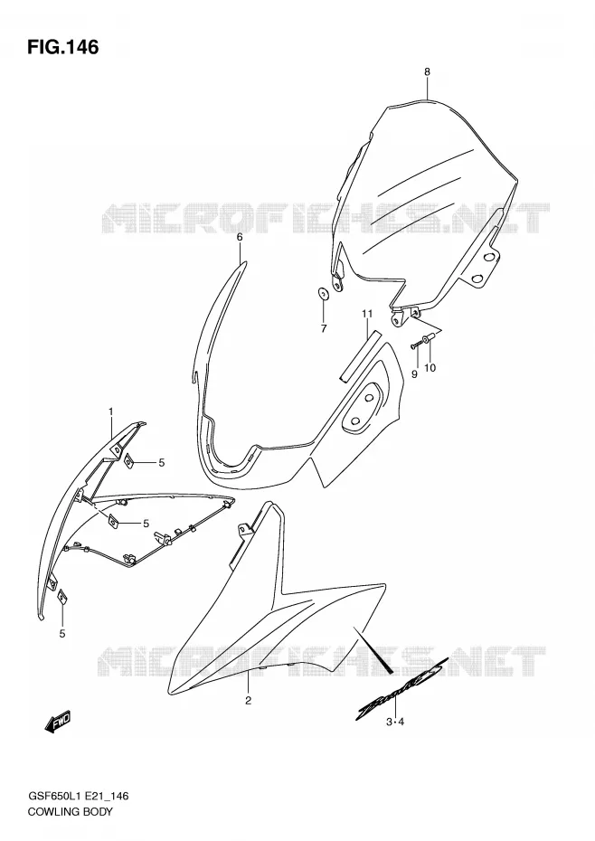 FAIRING (GSF650SUAL1 E21) Suzuki MOTO 650 BANDIT 2011  GSF650L1(E21)