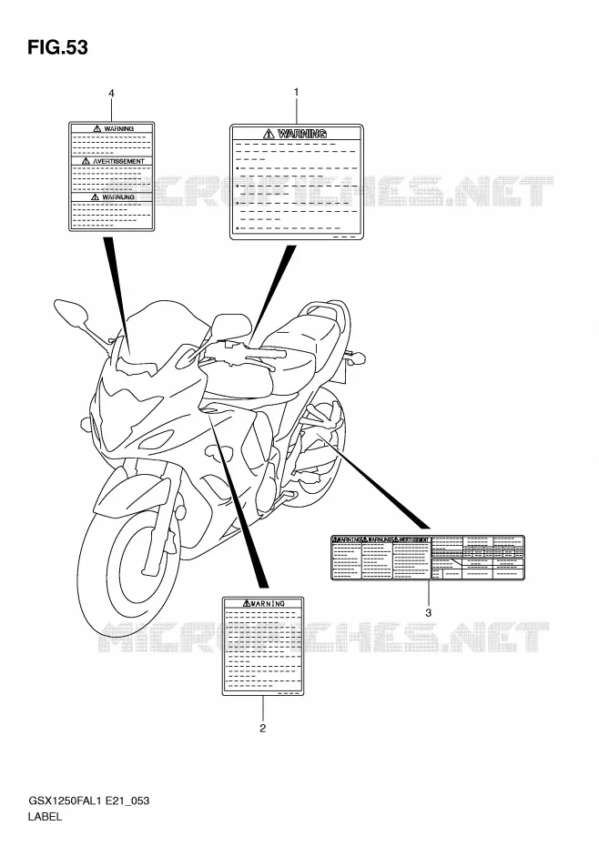 LABEL (GSX1250FAL1 E24) Suzuki MOTO 1250 GSX-F 2012  GSX1250FAL1(E21)