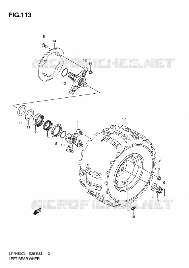 LEFT HAND REAR WHEEL (LT-R450L1 E28) Suzuki QUAD 450 QUADRACER 2011  LT-R450ZL1(E28/E33)