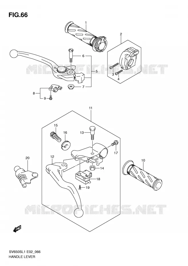 LEVERS - HANDGRIPS (SV650SL1 E2) Suzuki MOTO 650 SV 2011  SV650SUL1(E2)