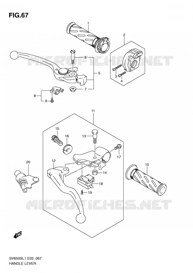 LEVERS - HANDGRIPS (SV650SL1 E24) Suzuki MOTO 650 SV 2011  SV650SAL1(E2)