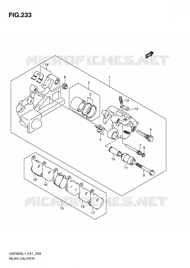 REAR CALIPER (GSF650AL1 E21) Suzuki MOTO 650 BANDIT 2011  GSF650SL1(E21)