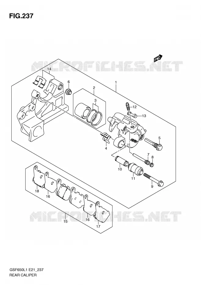 REAR CALIPER (GSF650SAL1 E21) Suzuki MOTO 650 BANDIT 2011  GSF650UAL1(E21)