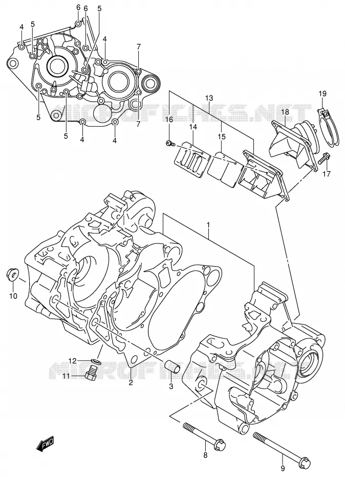 CRANKCASE Suzuki MOTO 125 RM 2002  RM125 K2 (E02,E04,E24)
