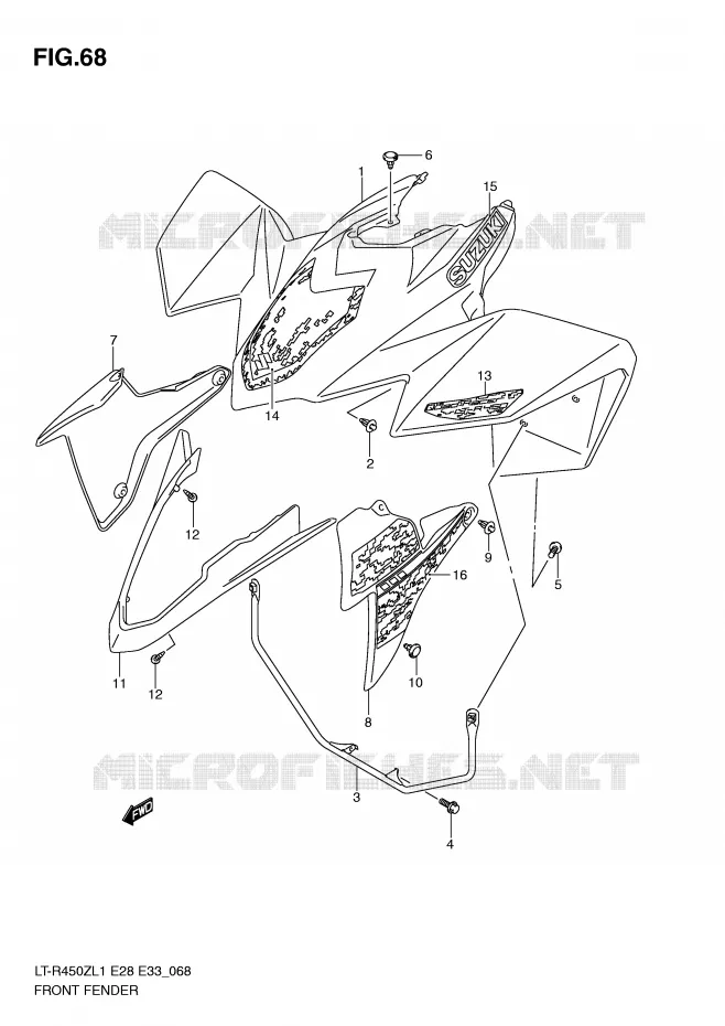 FRONT FENDER (LT-R450L1 E33) Suzuki QUAD 450 QUADRACER 2011  LT-R450ZL1(E28/E33)