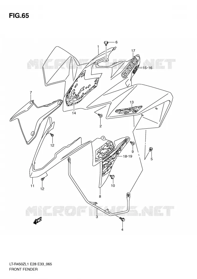 FRONT FENDER (LT-R450ZL1 E28) Suzuki QUAD 450 QUADRACER 2011  LT-R450ZL1(E28/E33)