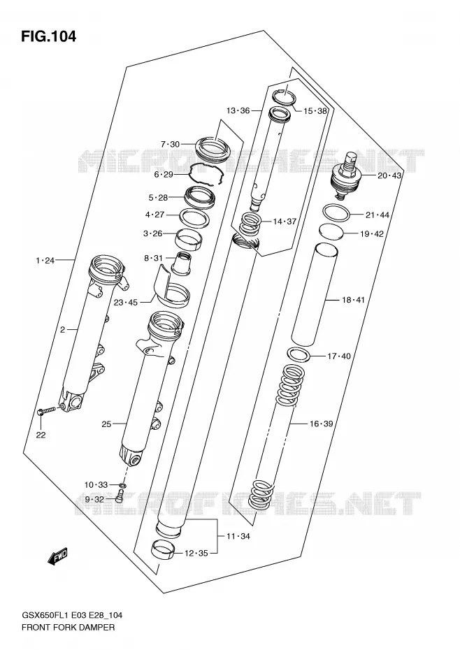 FRONT FORK (GSX650FAL1 E33) Suzuki MOTO 650 GSX-F 2011  GSX650FAL1(E3/E28)