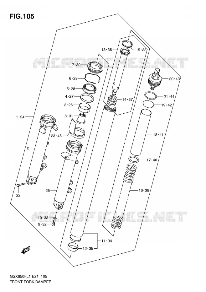 FRONT FORK (GSX650FL1 E21) Suzuki MOTO 650 GSX-F 2011  GSX650FUAL1(E21)