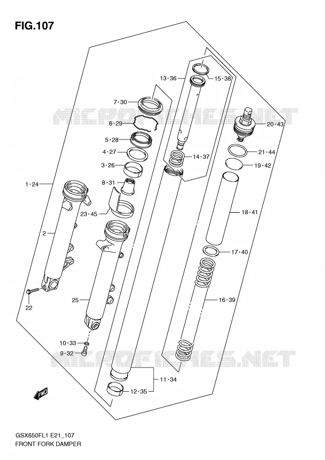 FRONT FORK (GSX650FUL1 E21) Suzuki MOTO 650 GSX-F 2011  GSX650FAL1(E21)