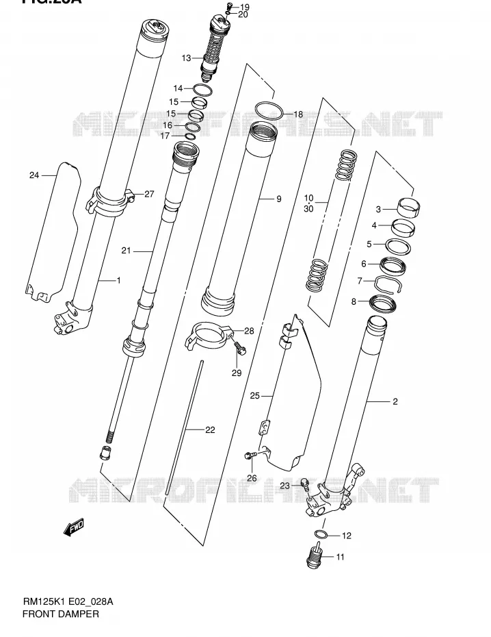 FRONT FORK (MODEL K2) Suzuki MOTO 125 RM 2002  RM125 K2 (E02,E04,E24)