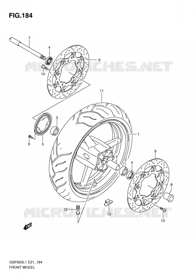 FRONT WHEEL (GSF650SUAL1 E21) Suzuki MOTO 650 BANDIT 2011  GSF650SAL1(E21)