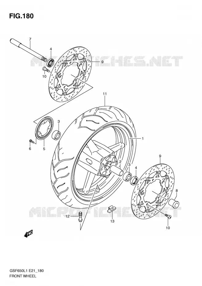 FRONT WHEEL (GSF650UAL1 E21) Suzuki MOTO 650 BANDIT 2011  GSF650SL1(E21)