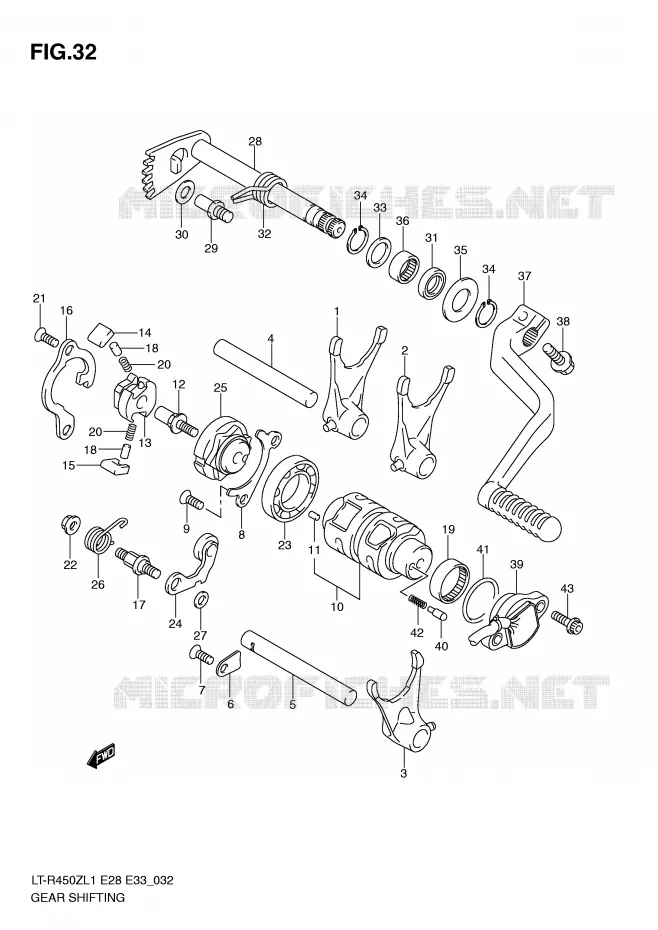 GEAR SHIFTING ASSY (LT-R450L1 E33) Suzuki QUAD 450 QUADRACER 2011  LT-R450L1(E28/E33)
