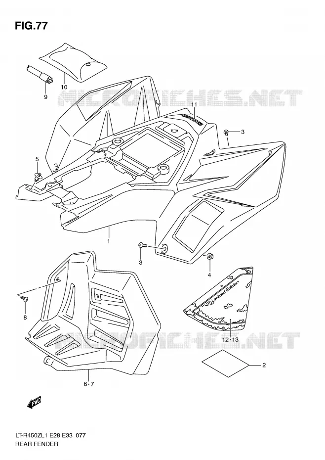 REAR FENDER (LT-R450L1 E33) Suzuki QUAD 450 QUADRACER 2011  LT-R450ZL1(E28/E33)