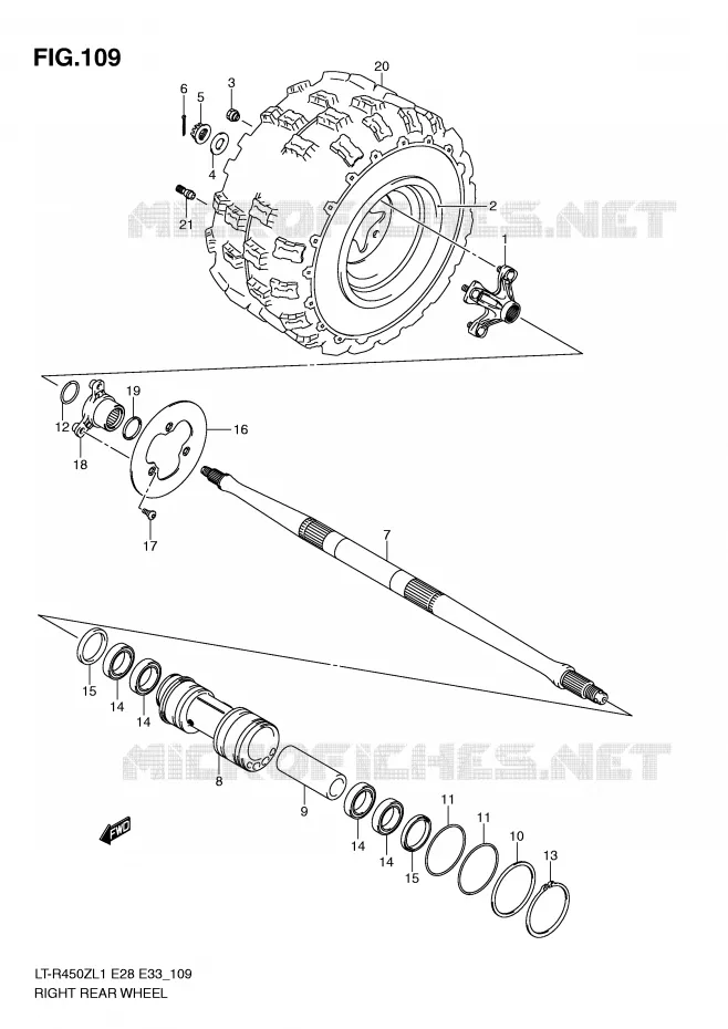 RIGHT HAND REAR WHEEL (LT-R450L1 E28) Suzuki QUAD 450 QUADRACER 2011  LT-R450ZL1(E28/E33)